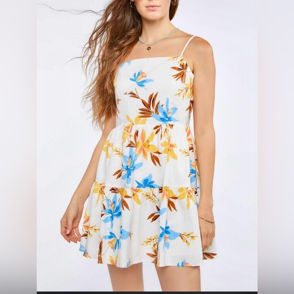 Forever 21 Floral 55% Linen Summer Dress Mini Size S